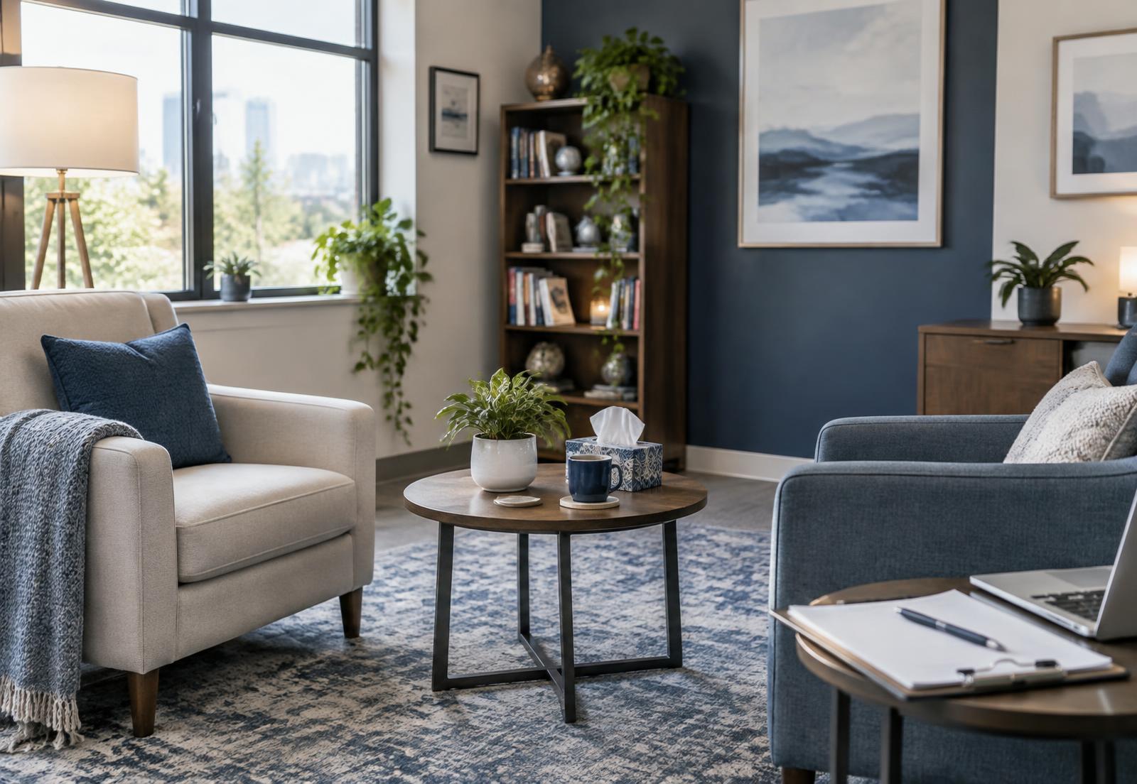A calm U.S. mental health therapy office